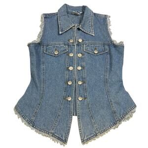 Vintage Conductive Womens Size 5/6 Denim Double Button Up Vest